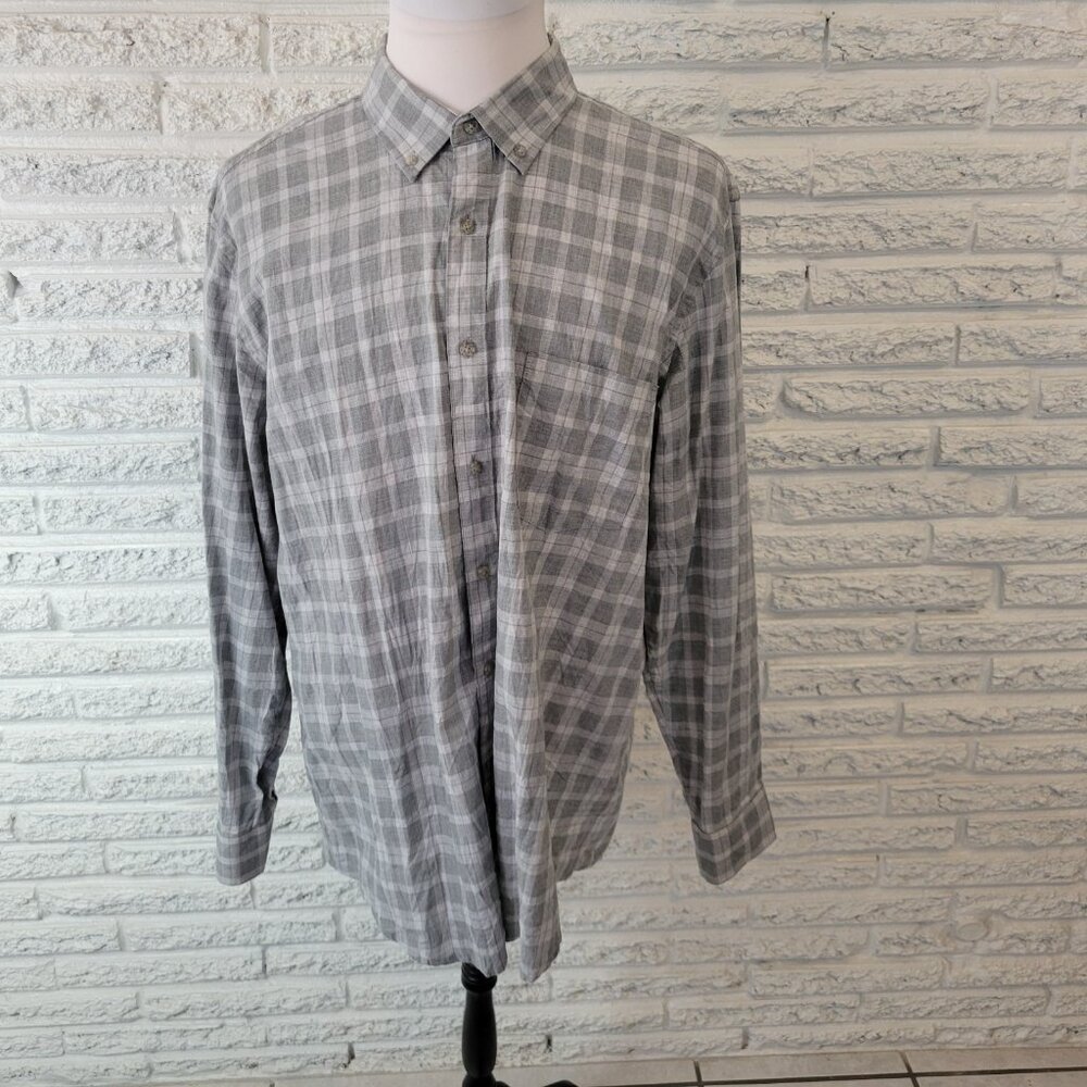 Club Room Mens Shirt XXL Long Sleeve Gray Plaid Collar Casual PLA43E